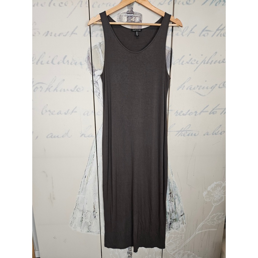 Eileen Fisher Maxi Dress S Gray Sleeveless Scoop Neck Minimalist‎ Lagenlook